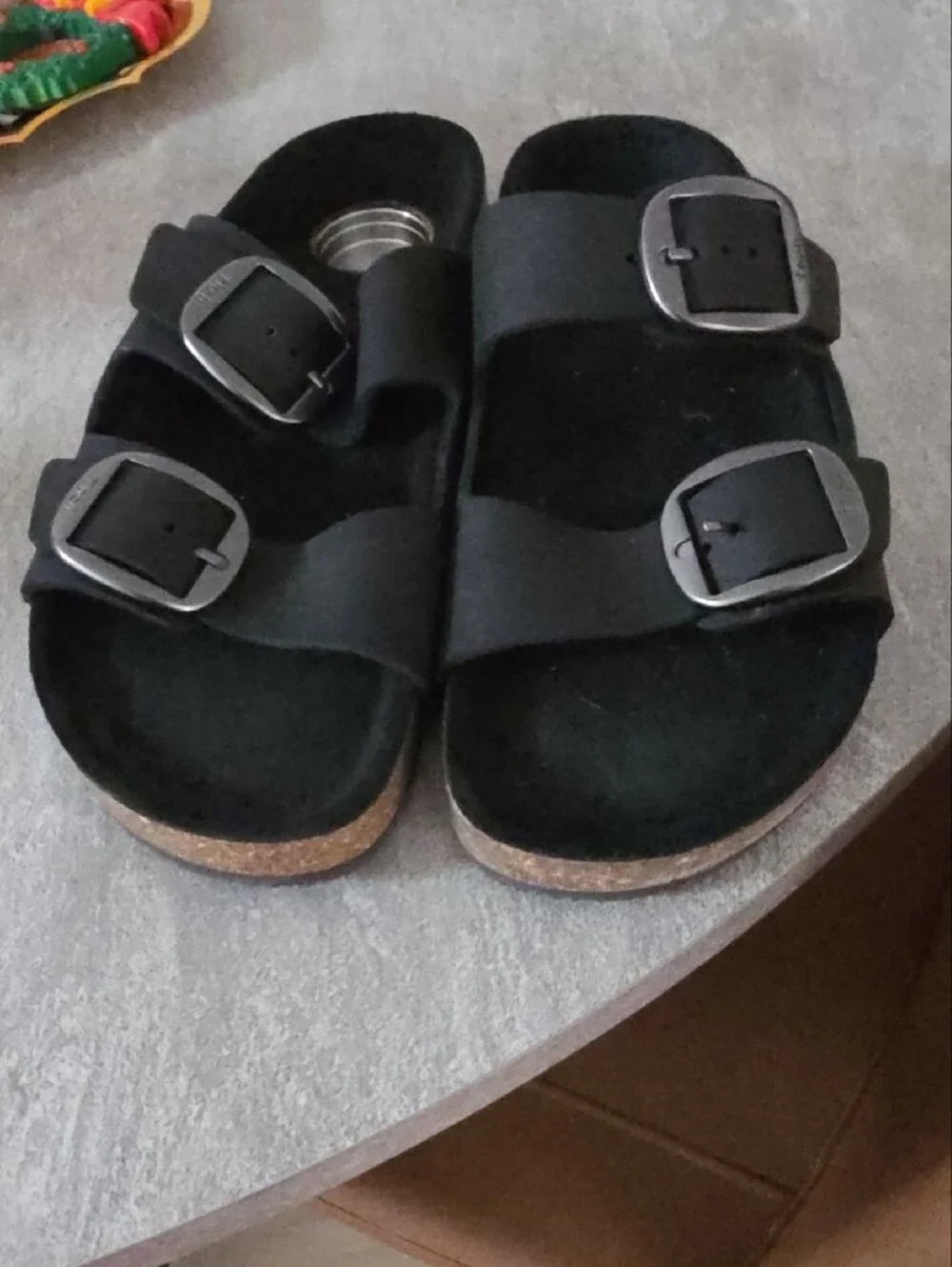 Men's/Womens Black Double-Buckle Slide Sandals with Adjustable Straps M7/8 W9/10
